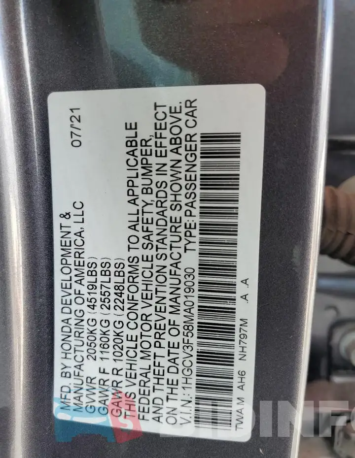 1HGCV3F58MA019030 Photo# 12
