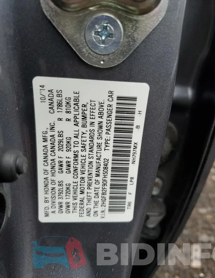 2HGFB2F90FH508402 Photo# 12