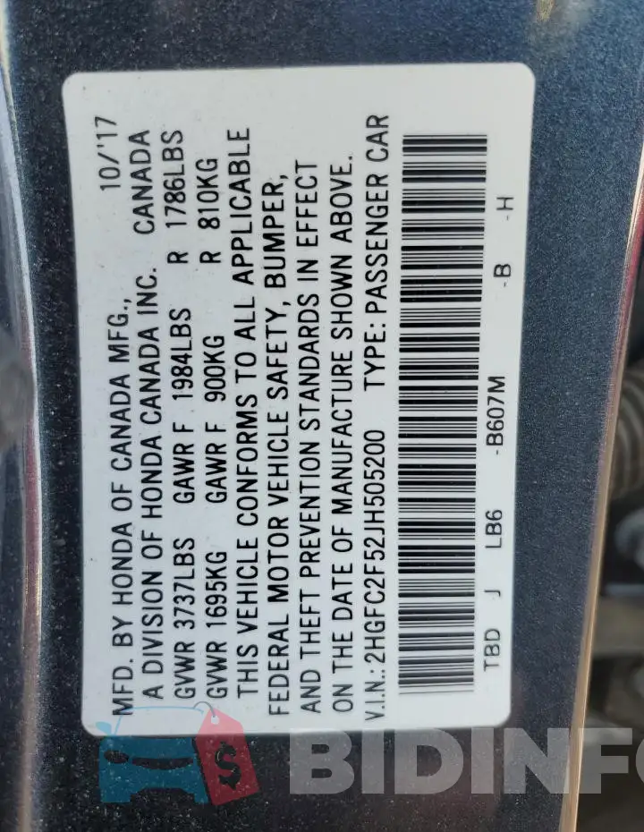2HGFC2F52JH505200 Photo# 12