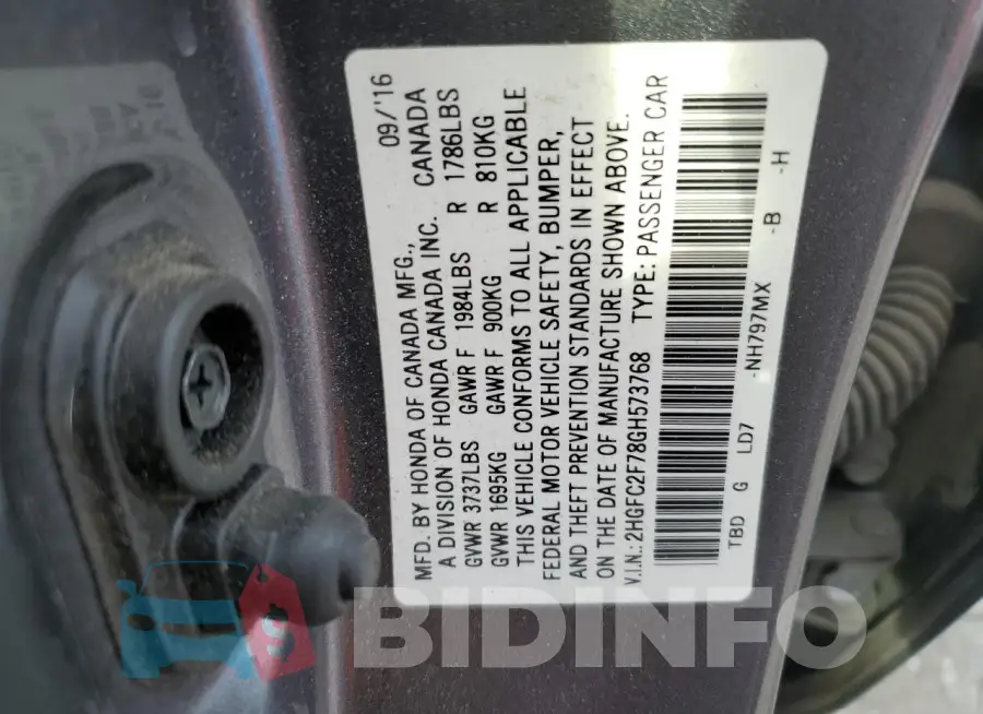 2HGFC2F78GH573768 Photo# 12