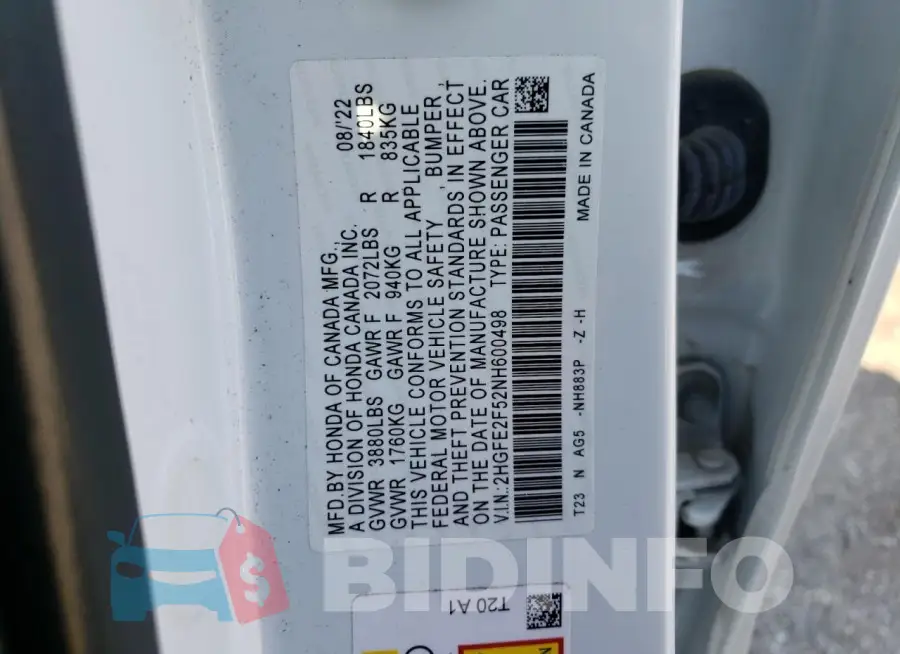 2HGFE2F52NH600498 Photo# 12