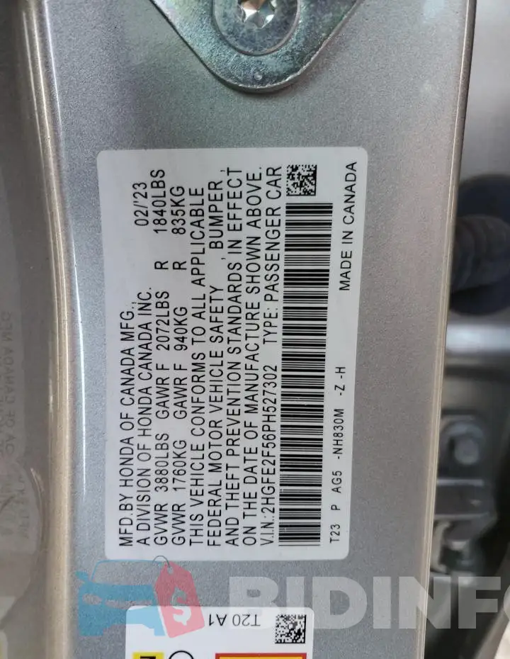 2HGFE2F56PH527302 Photo# 12