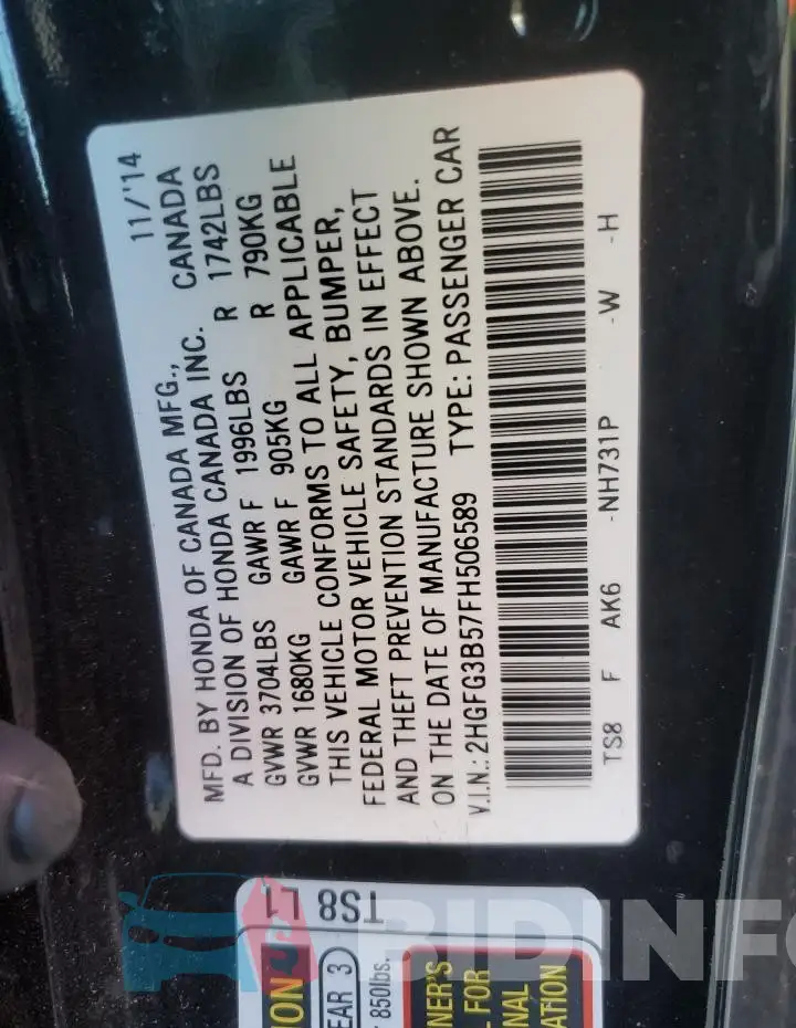 2HGFG3B57FH506589 Photo# 12