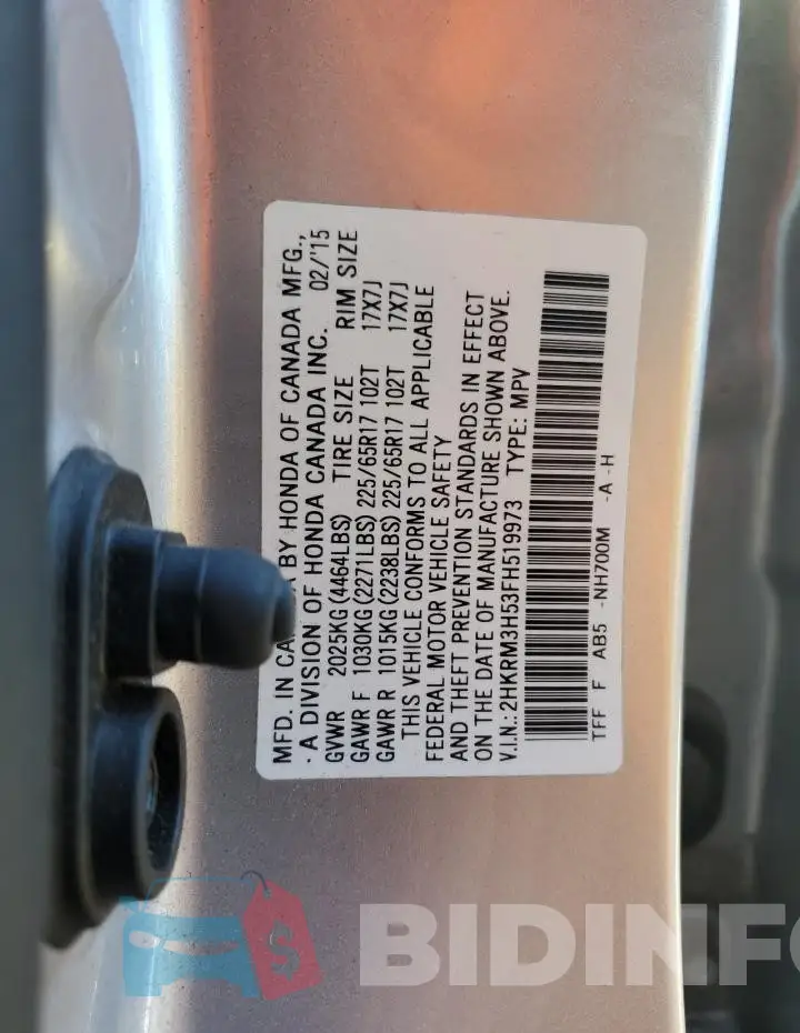 2HKRM3H53FH519973 Photo# 14