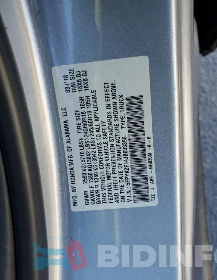 5FPYK2F14JB003390 Photo# 12