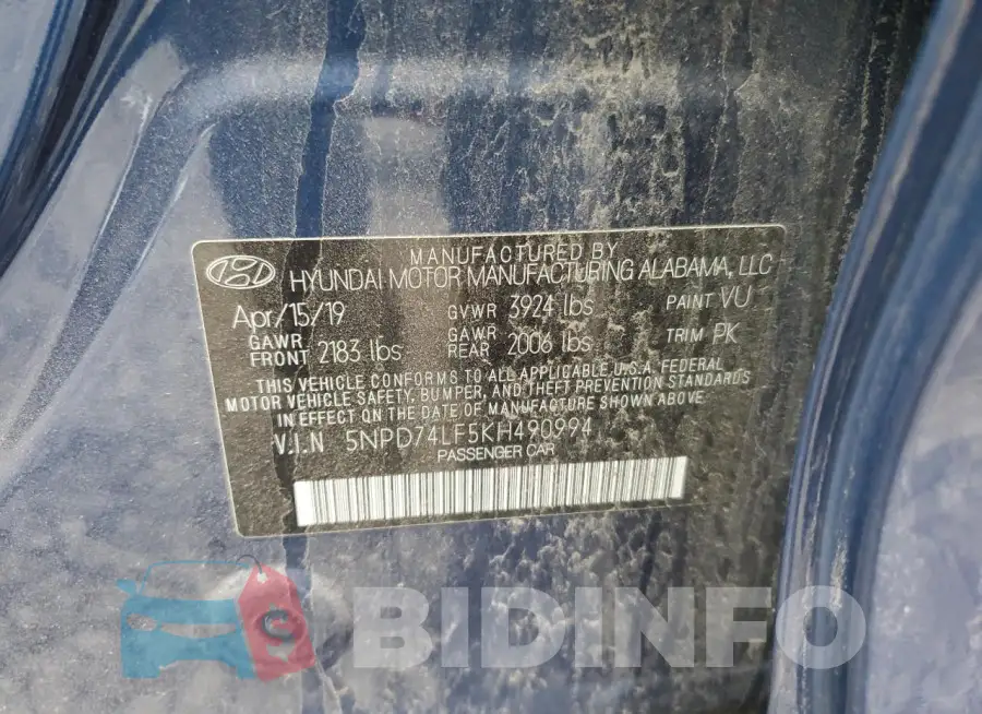 5NPD74LF5KH490994 Photo# 12