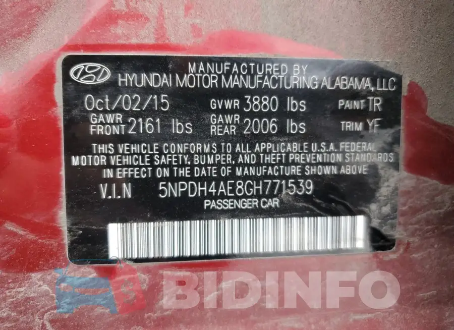 5NPDH4AE8GH771539 Photo# 12