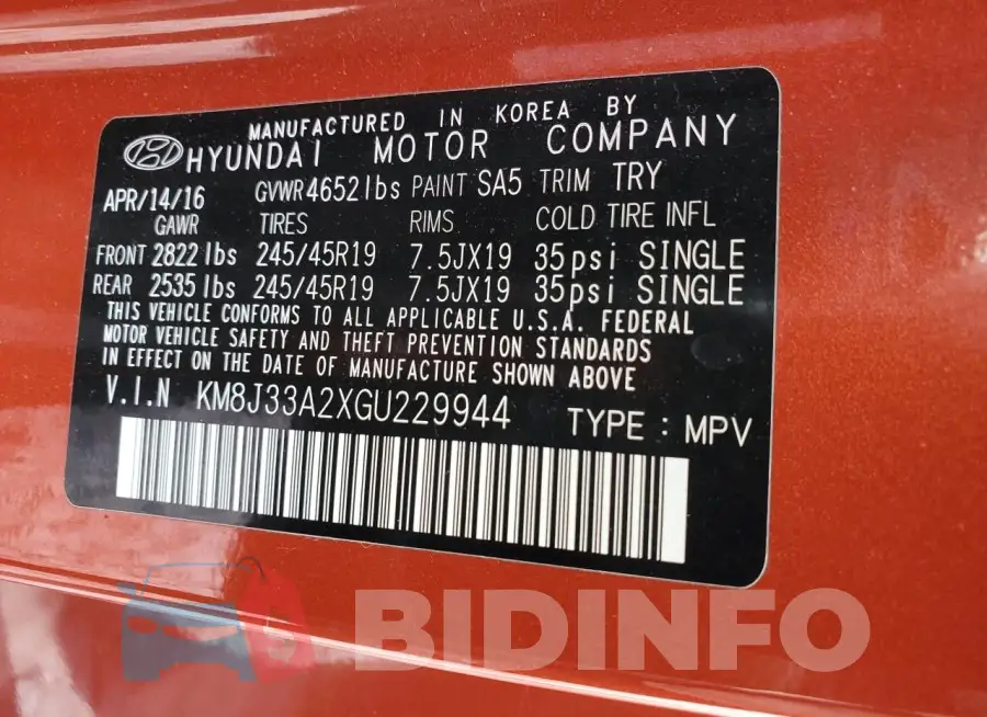 KM8J33A2XGU229944 Photo# 12
