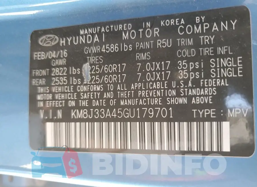 KM8J33A45GU179701 Photo# 14