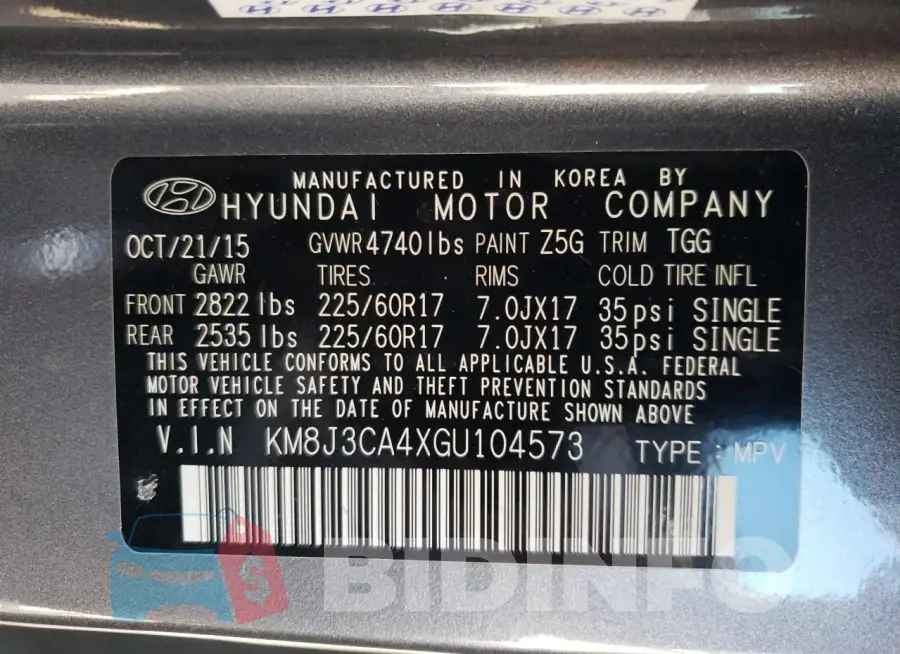 KM8J3CA4XGU104573 Photo# 12
