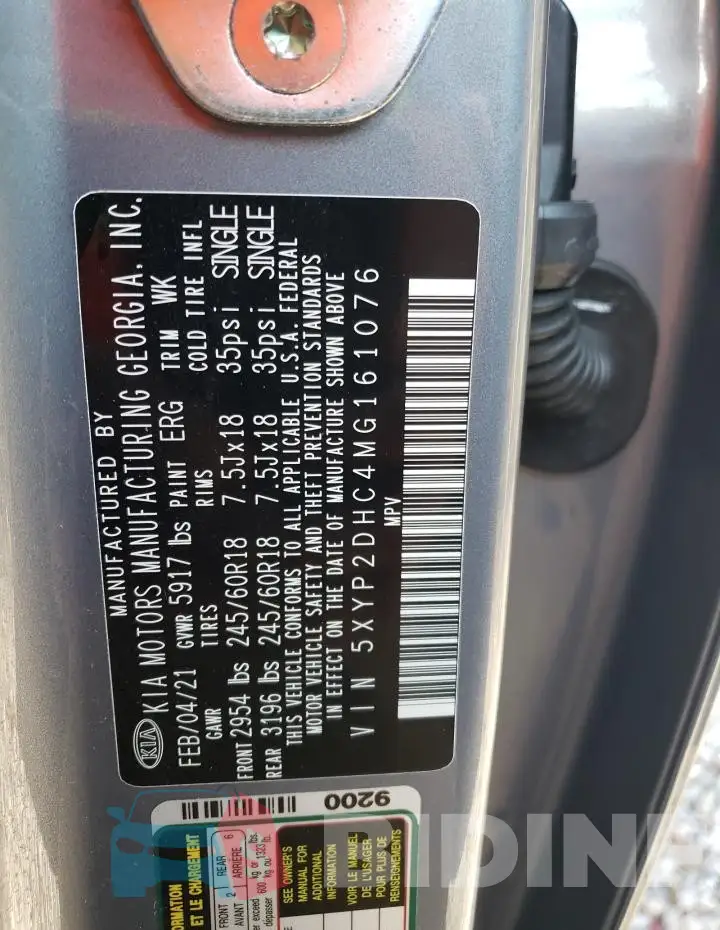 5XYP2DHC4MG161076 Photo# 13