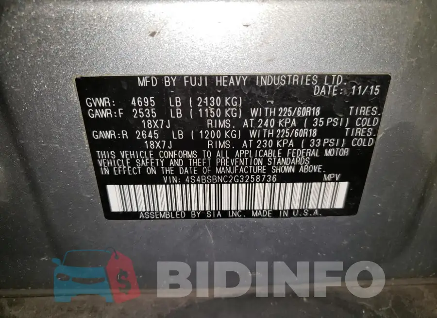 4S4BSBNC2G3258736 Photo# 11