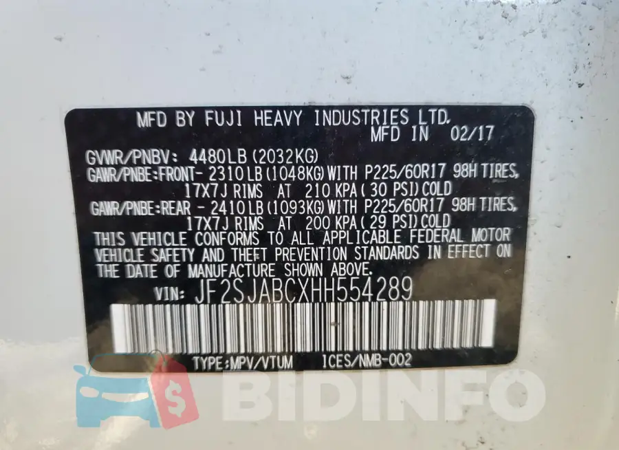 JF2SJABCXHH554289 Photo# 13