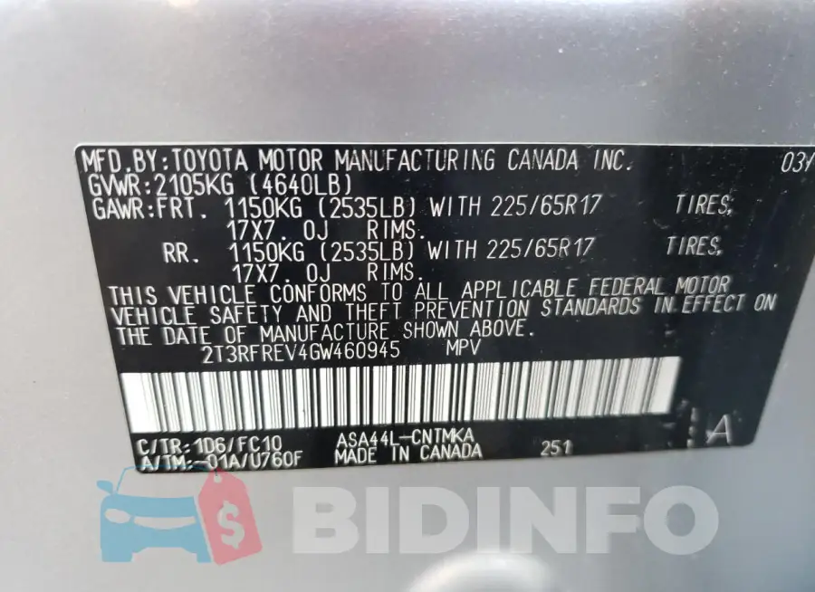 2T3RFREV4GW460945 Photo# 13