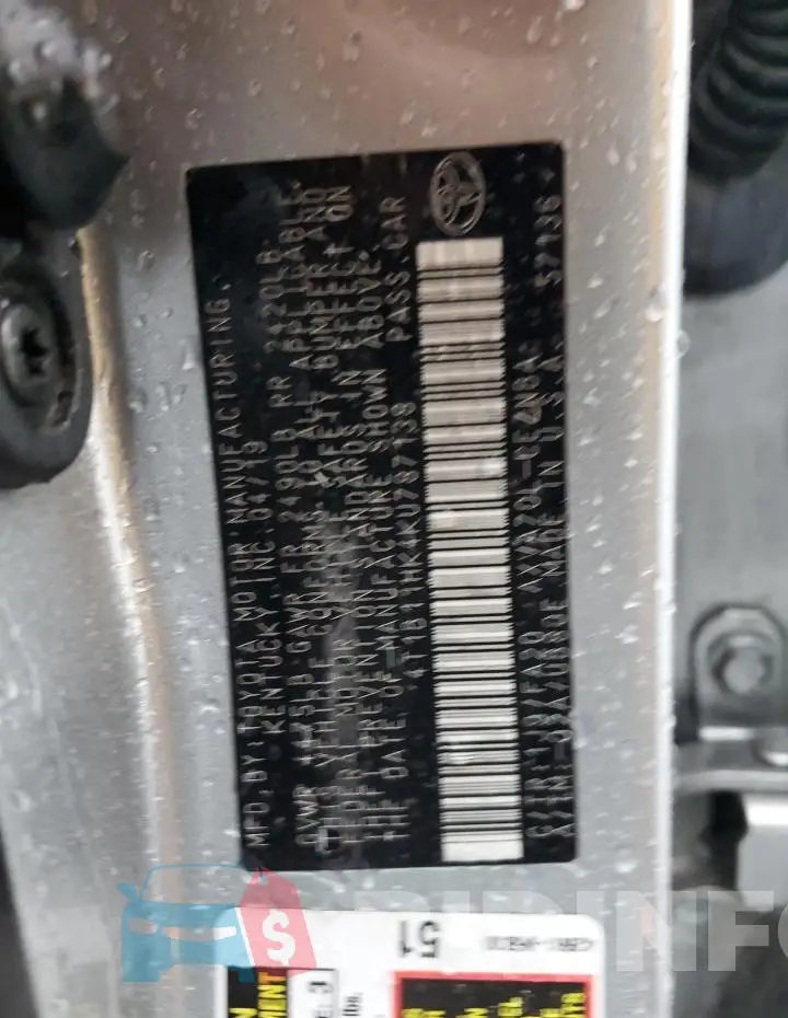4T1B11HK4KU787138 Photo# 12