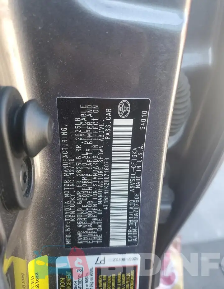 4T1BF1FK2HU716078 Photo# 12