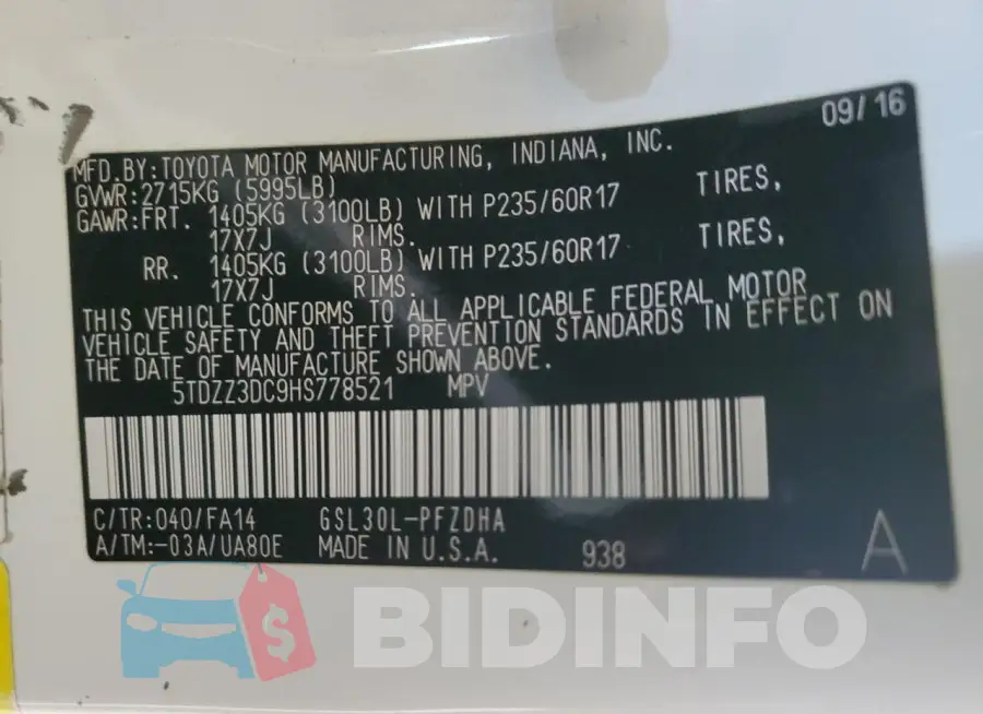5TDZZ3DC9HS778521 Photo# 13