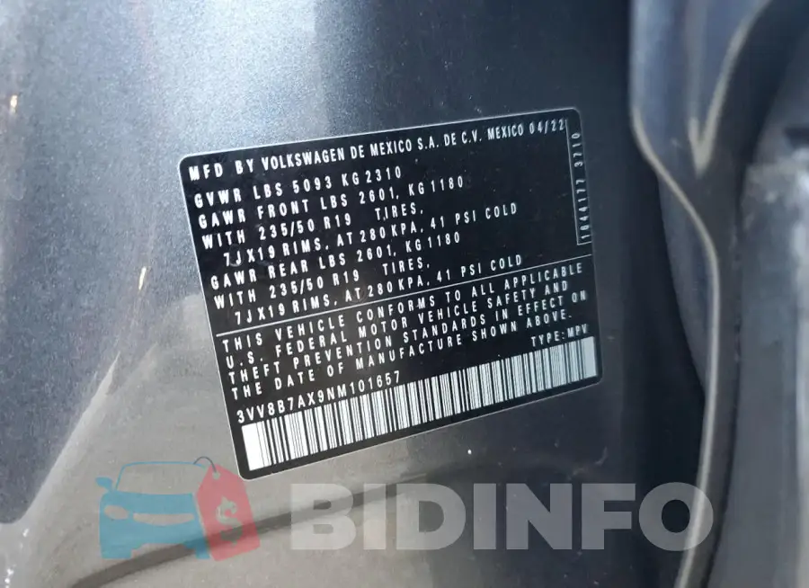 3VV8B7AX9NM101657 Photo# 13
