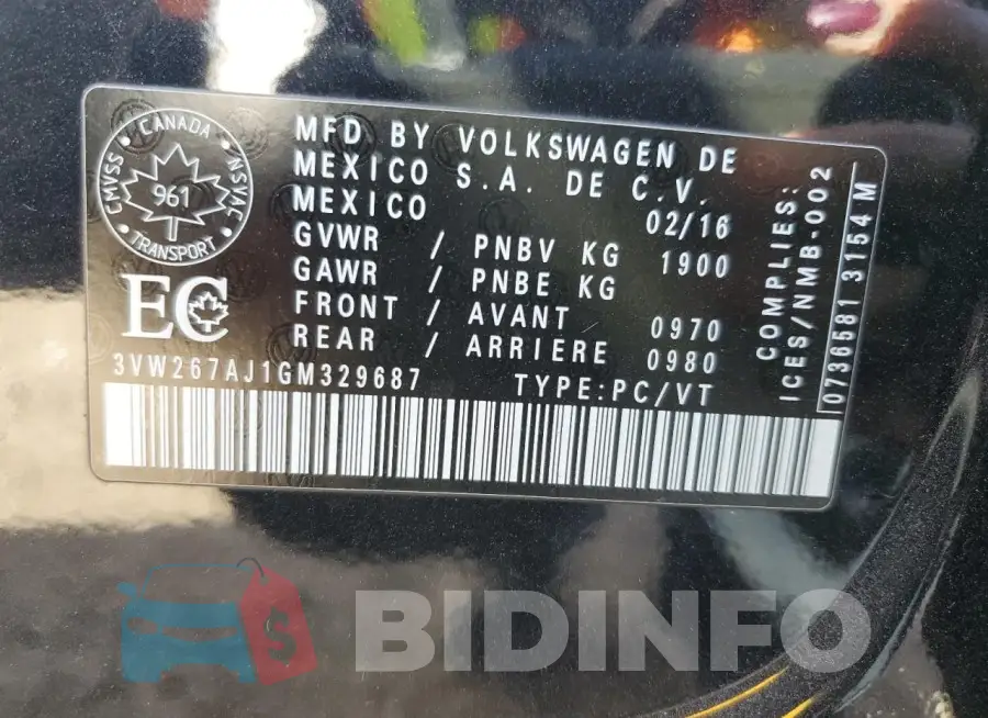 3VW267AJ1GM329687 Photo# 12