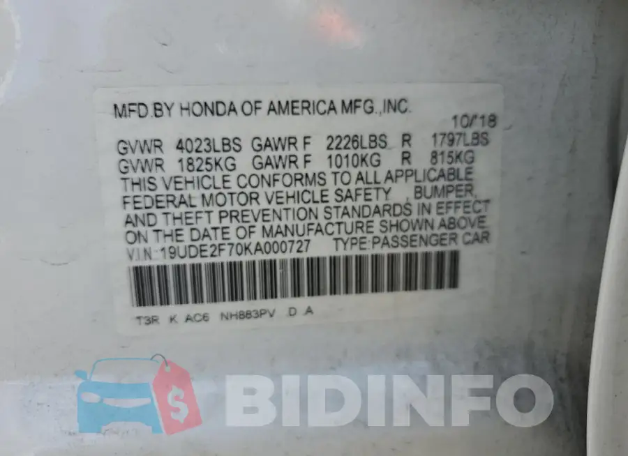 19UDE2F70KA000727 Photo# 12