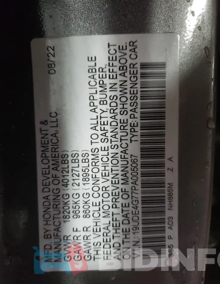 19UDE4G77PA005067 Photo# 13