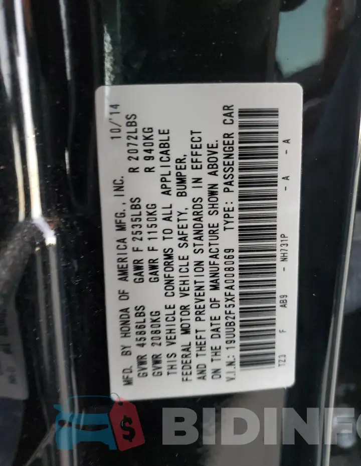 19UUB2F5XFA008069 Photo# 12