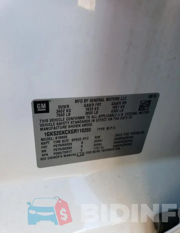 1GKS2GKCXGR118280 Photo# 13
