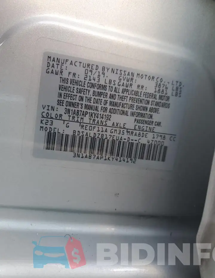 3N1AB7AP1KY414192 Photo# 12