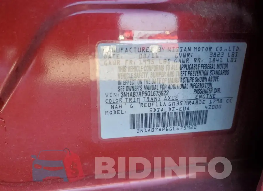 3N1AB7AP6GL675922 Photo# 13