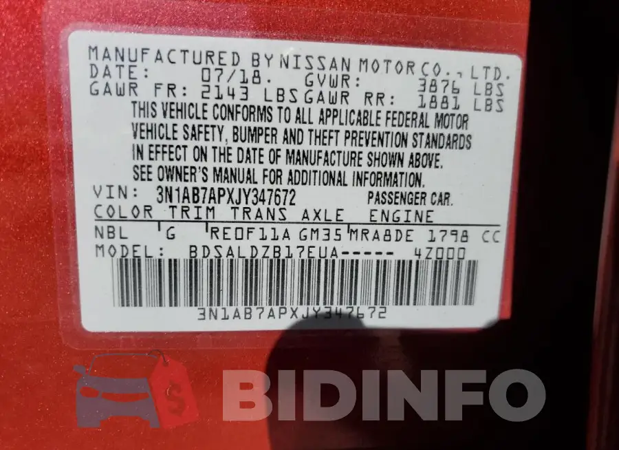 3N1AB7APXJY347672 Photo# 13