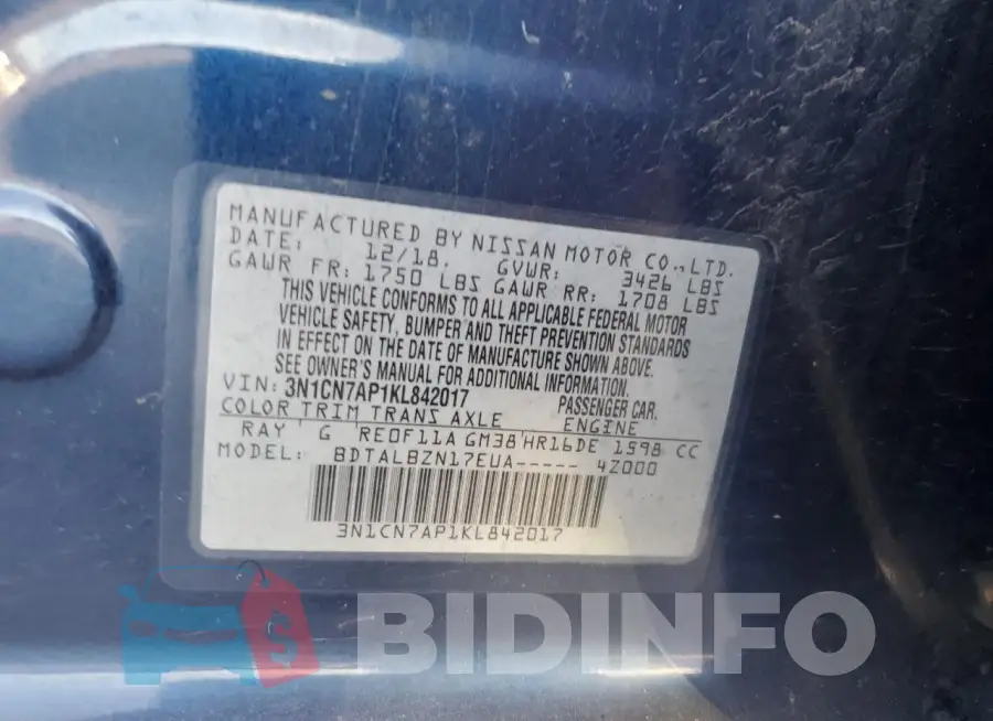 3N1CN7AP1KL842017 Photo# 12