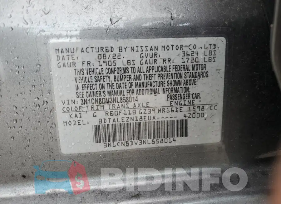 3N1CN8DV3NL858014 Photo# 12