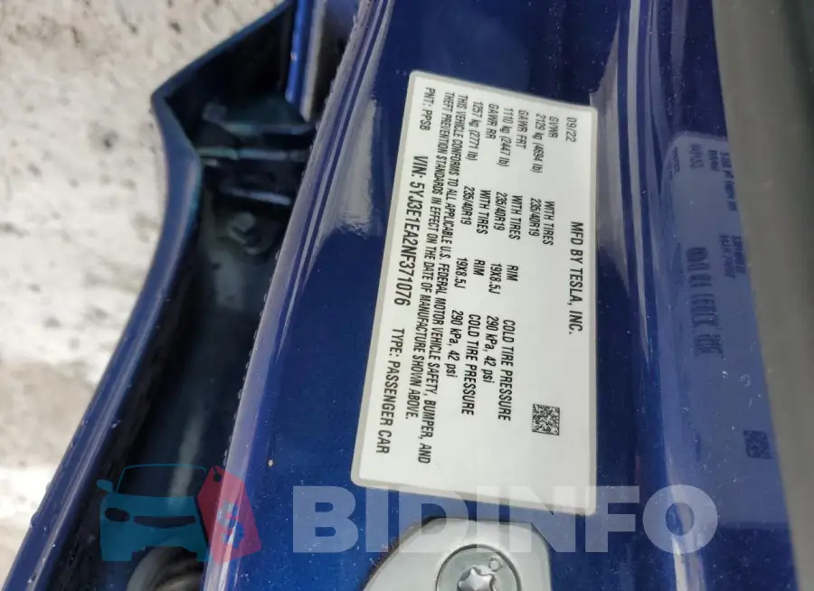5YJ3E1EA2NF371076 Photo# 12