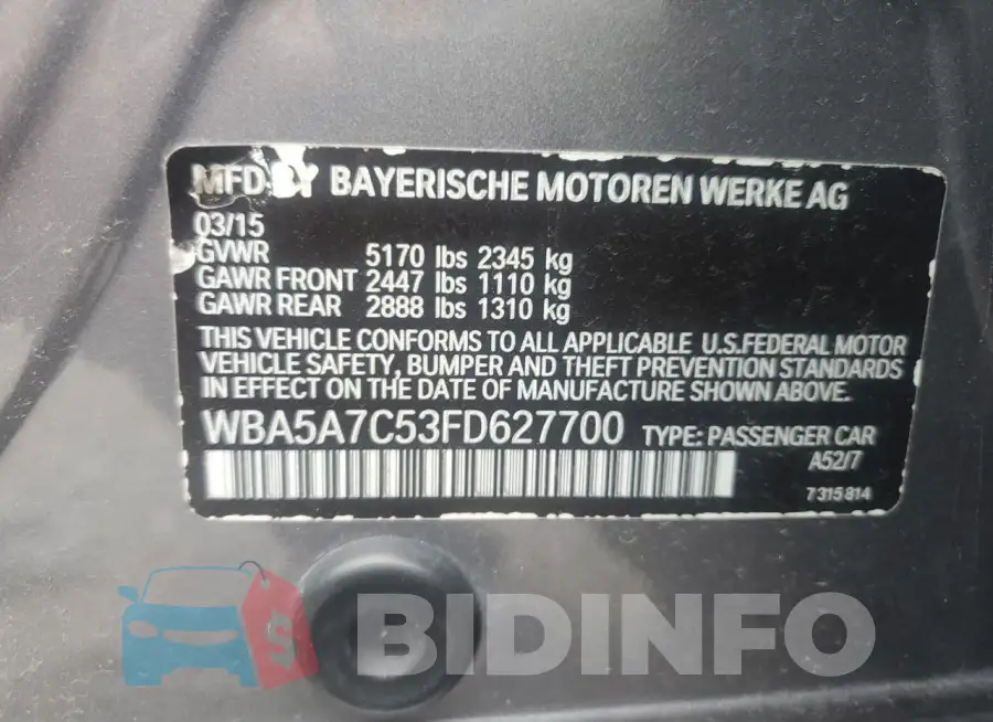 WBA5A7C53FD627700 Photo# 12