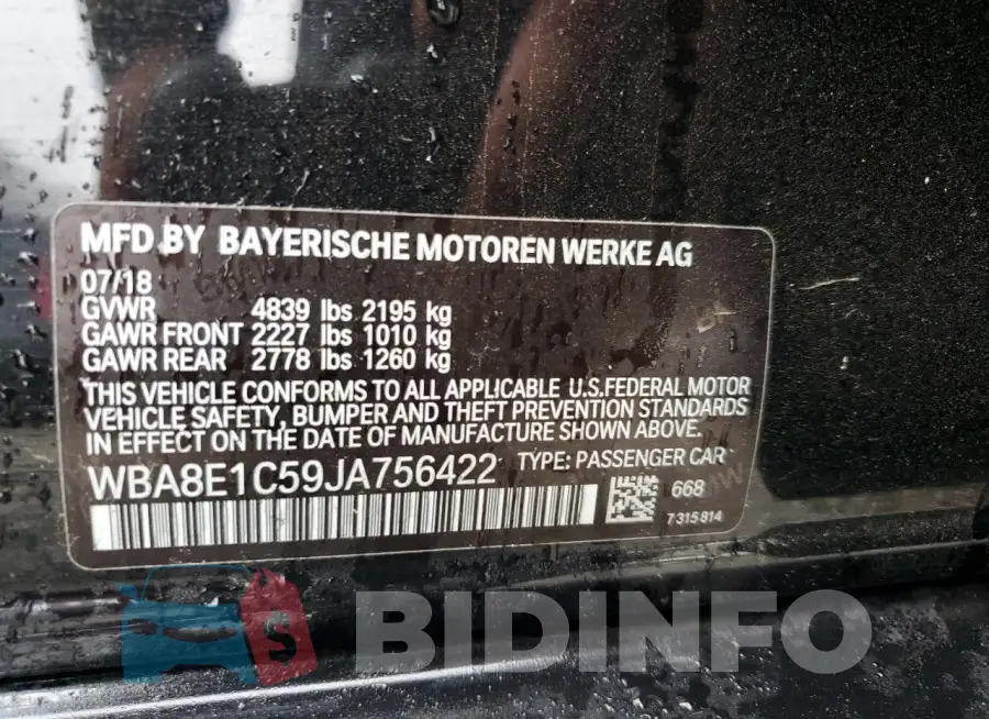 WBA8E1C59JA756422 Photo# 12