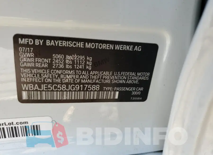 WBAJE5C58JG917588 Photo# 13