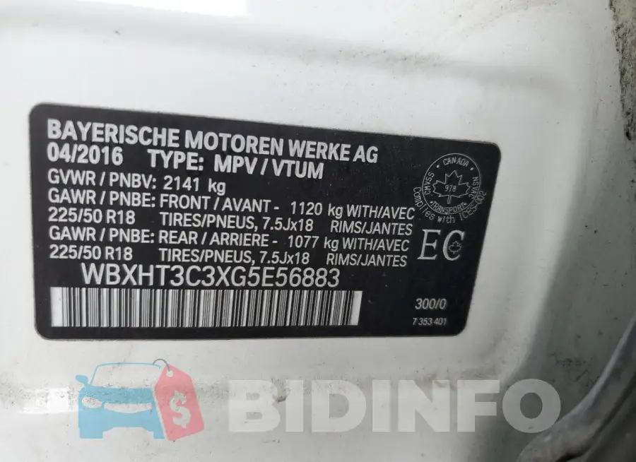 WBXHT3C3XG5E56883 Photo# 14