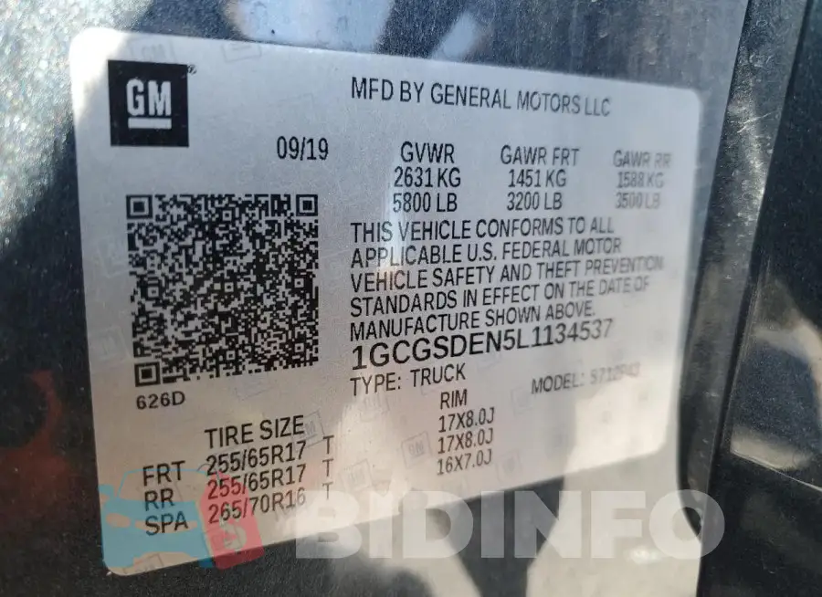 1GCGSDEN5L1134537 Photo# 12