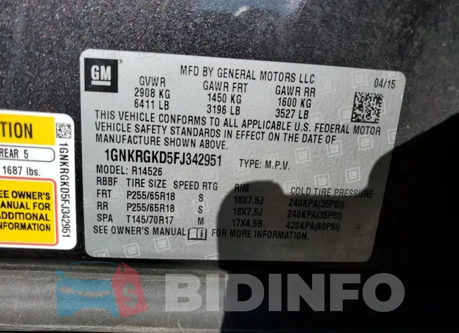 1GNKRGKD5FJ342951 Photo# 13