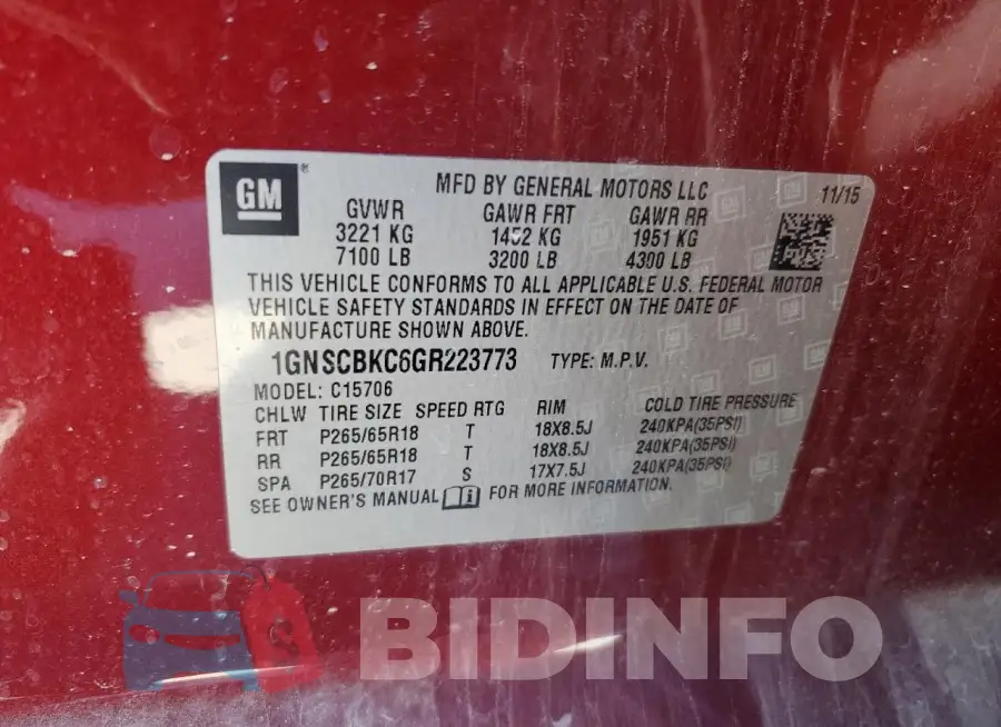 1GNSCBKC6GR223773 Photo# 14