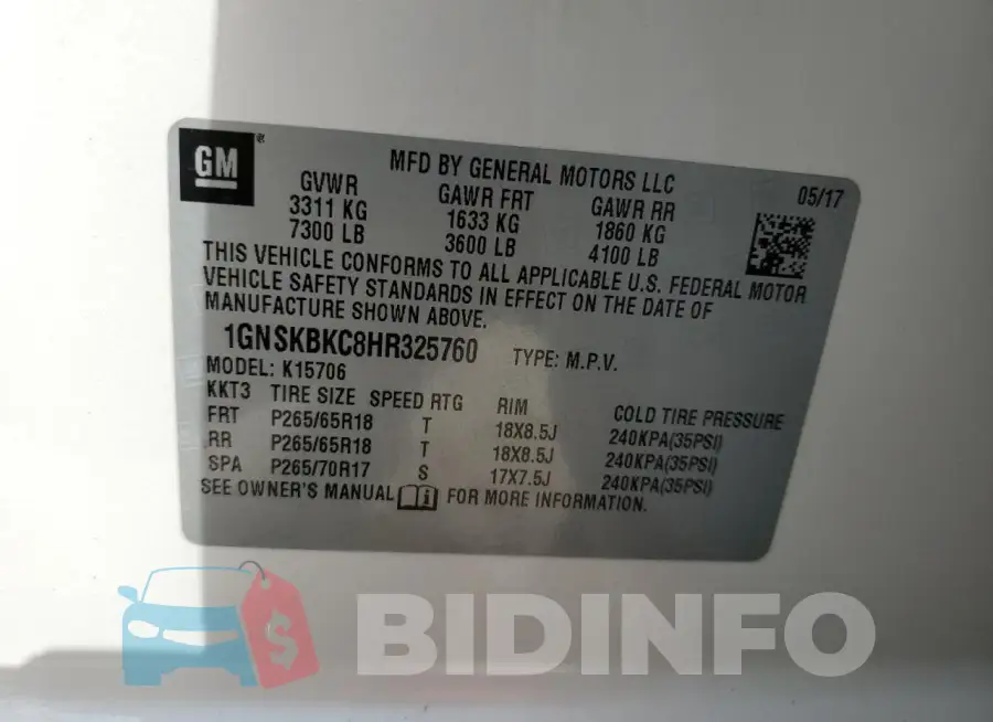 1GNSKBKC8HR325760 Photo# 13