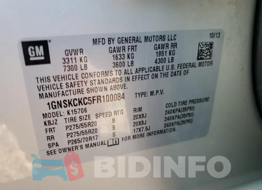 1GNSKCKC5FR100084 Photo# 14