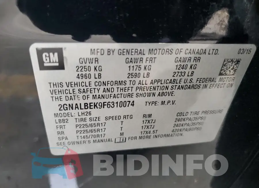 2GNALBEK9F6310074 Photo# 13