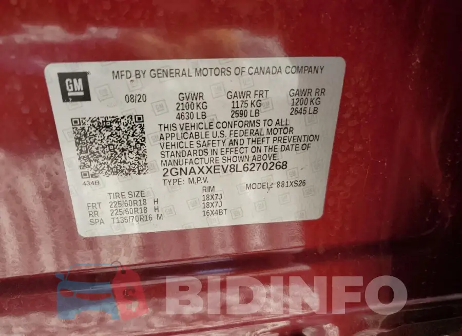 2GNAXXEV8L6270268 Photo# 13