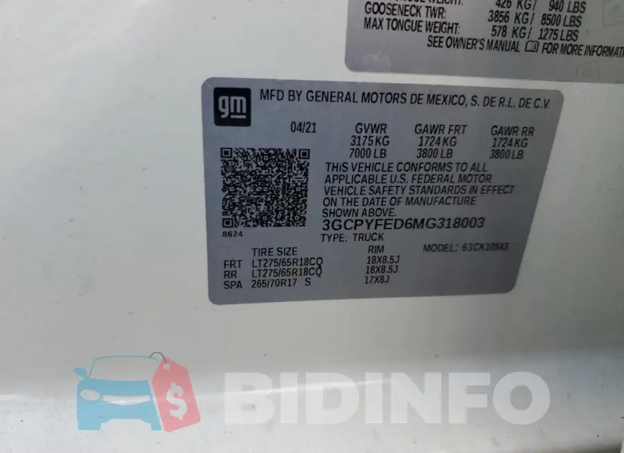 3GCPYFED6MG318003 Photo# 13