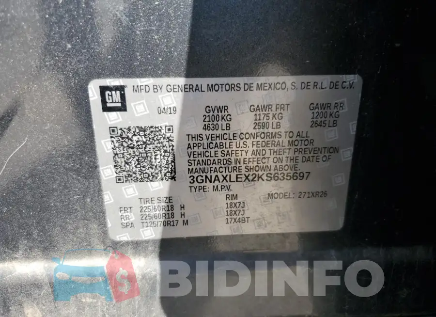 3GNAXLEX2KS635697 Photo# 13