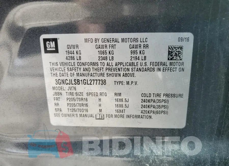3GNCJLSB1GL277738 Photo# 13