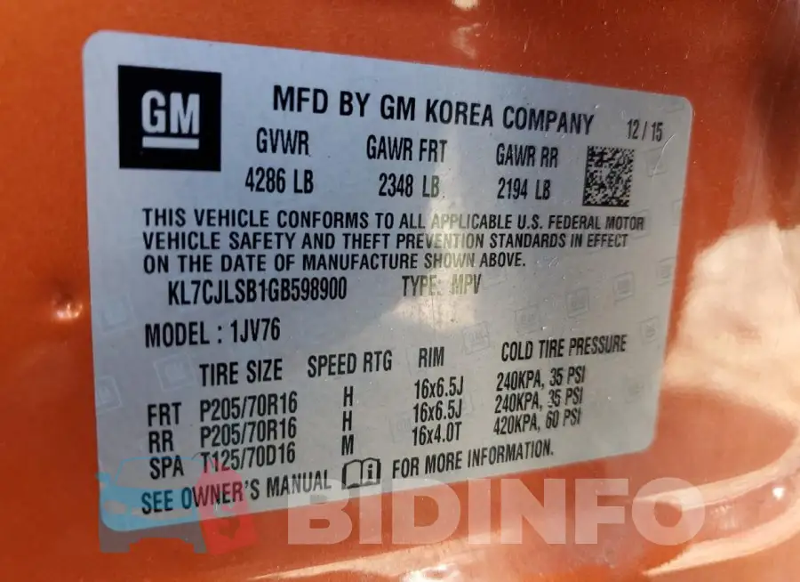KL7CJLSB1GB598900 Photo# 14
