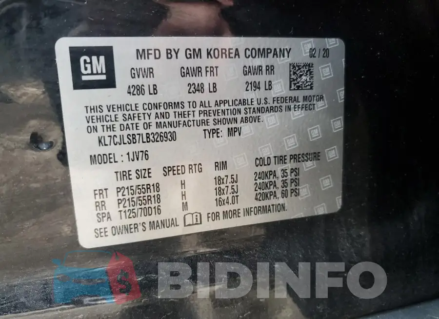 KL7CJLSB7LB326930 Photo# 13