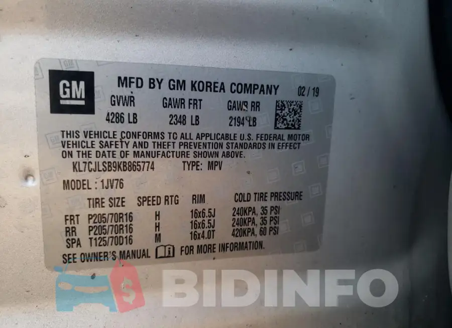 KL7CJLSB9KB865774 Photo# 13